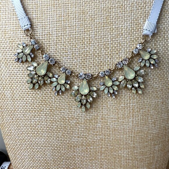 Statement Bib Necklace With Opalescent Teardrop & Clear Rhinestones On Adjustabl - Picture 3 of 10